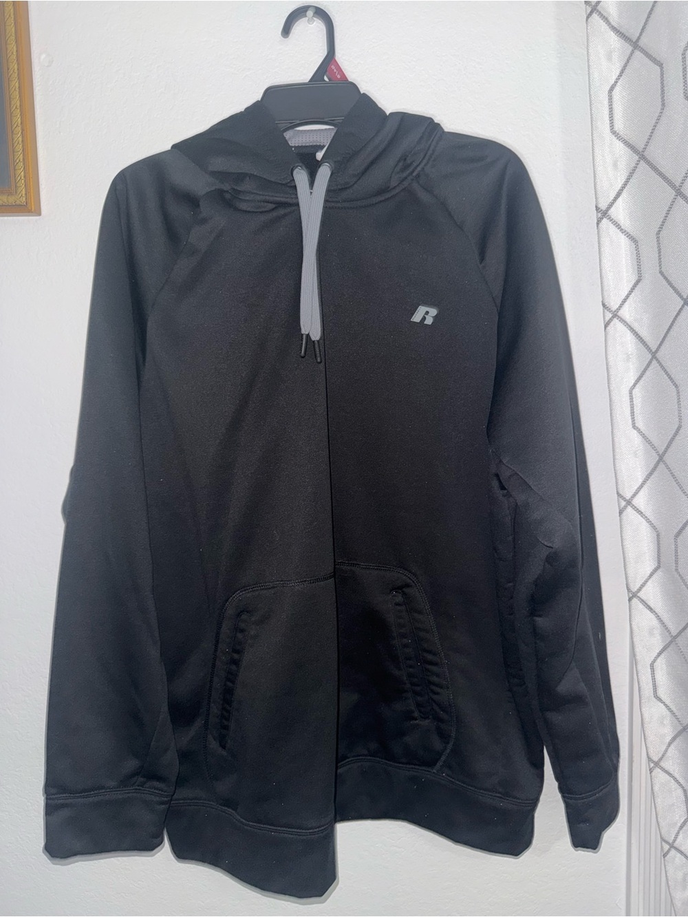 Russell Athletic Black Full-Zip Hoodie with Gray Drawstring